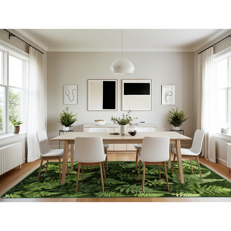 Machine Washable Nature Green Area Rug, Rectangle 7' x 10'