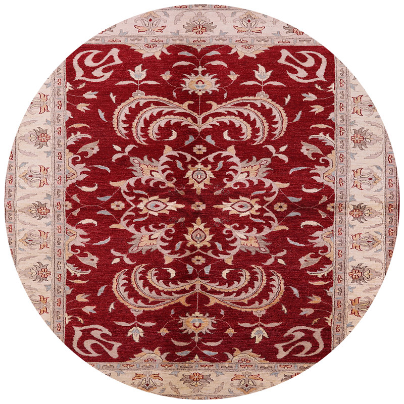 Tapis oriental rouge / ivoire Boghos, Rond 3 pi