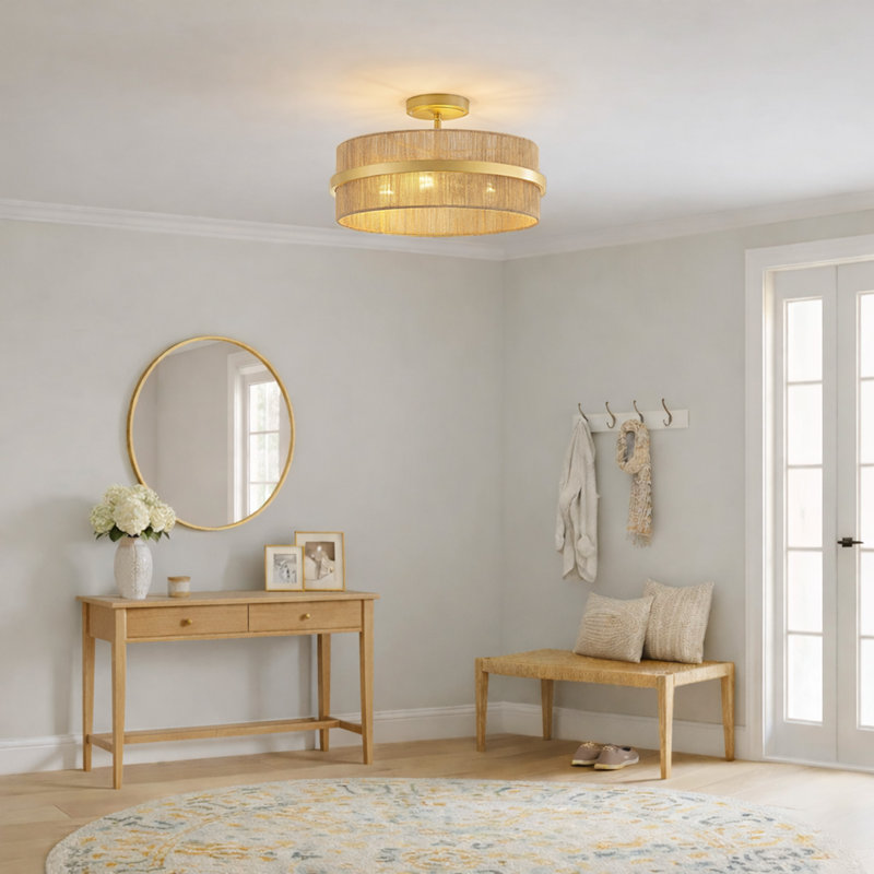 Plafonnier cylindrique semi-encastré 3 lumières 15,7 po, Doré, Brun