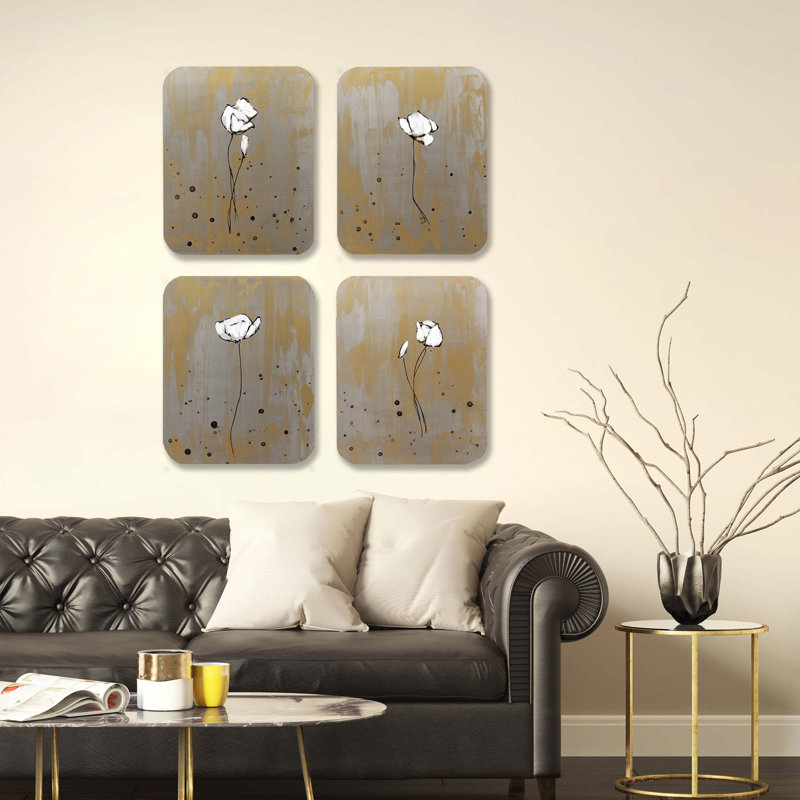 Poppy Pleasure Hand Painted Aluminum Floral Wall Art Set