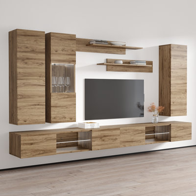 126" Modern Floating Wall Mounted Entertainment Center with 16-Color LED Lighting, High Gloss Finish