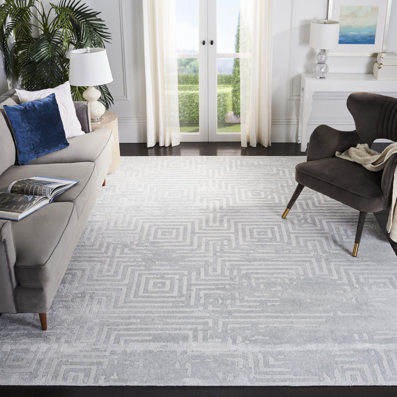 Tapis gris en viscose / coton tissé à la main Labuguen, Rectangle 8 pi x 10 pi
