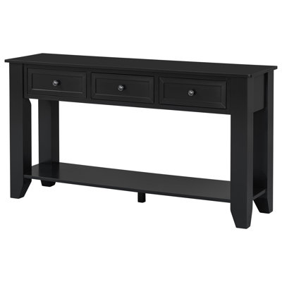 Table d'entrée de 55,4 po avec trois tiroirs et une surface de présentation spacieuse, design contemporain, pieds en peuplier, poignées en métal, - table à glissière, tiroirs, espace, fonctionnalité