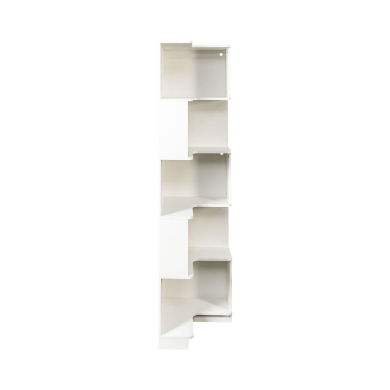 Bibliothèque d'angle - Bibliothèque de coin à 5 niveaux avec chicane, présentoir autoportant en forme de L pour bureau à domicile, salon, chambre à coucher, cuisine