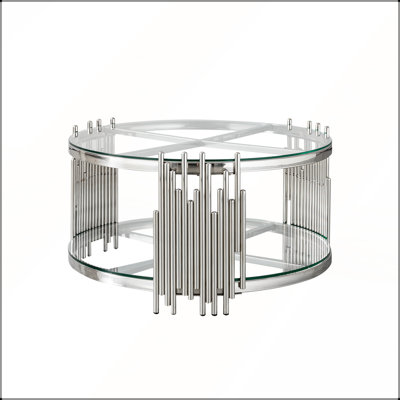 201 Stainless Steel Round Glass Coffee Table - Double-Layer Tempered Clear Glass & Silver Living Room Table, Easy Assembly, Durable and Stylish