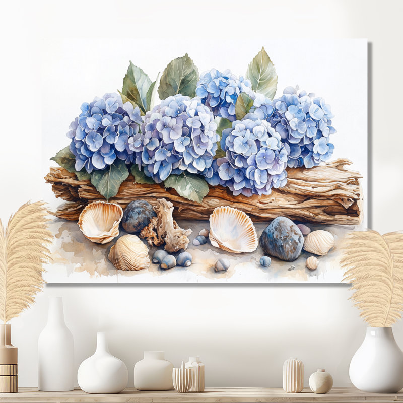 Hortensias et bois flottant - hydrangées, impression sur métal, H 12 po x l 20 po