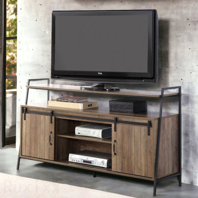 60-Inch TV Stand With Sliding Barn Doors, Rustic Oak & Black