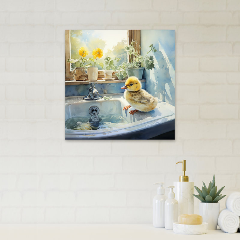 «Duck» de salle de bain jaune - art mural souris, H 16 po x l 16 po x P 1 po