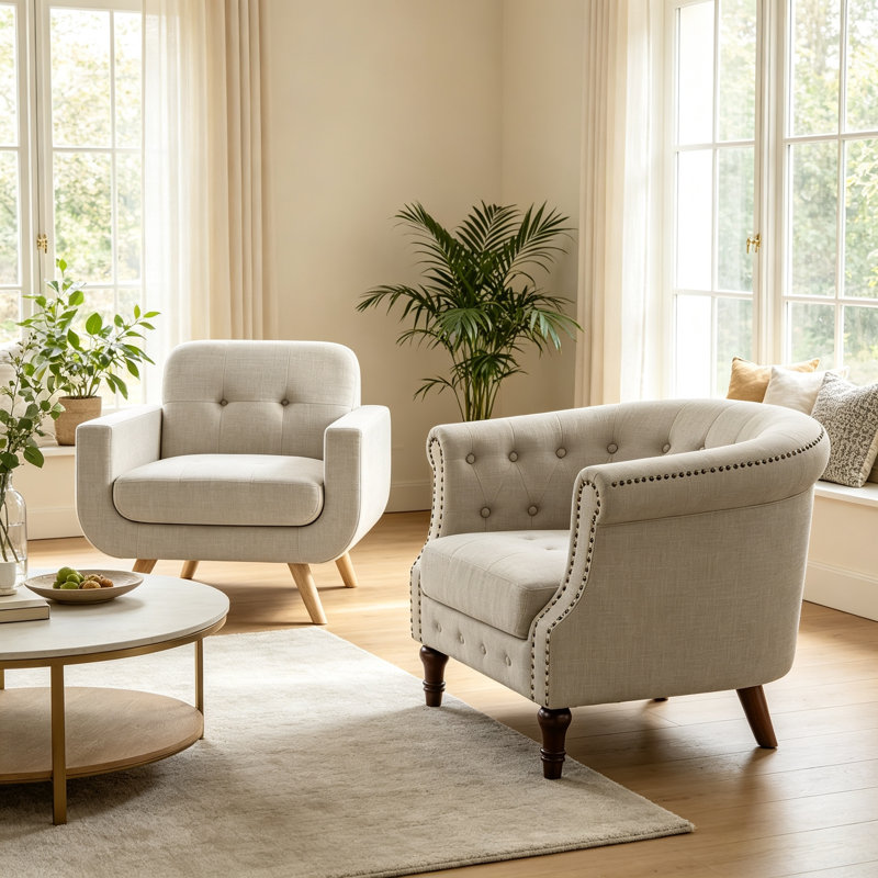 Chaise d'appoint moderne rembourrée, fauteuil moelleux avec pieds en bois massif - Siège de salon élégant, naturel
