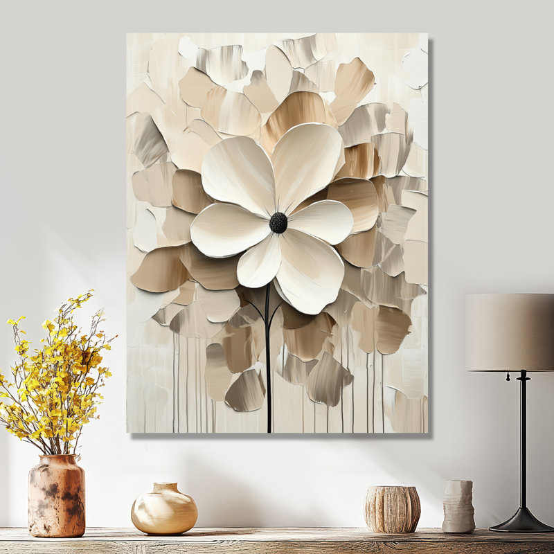 Fleur ivoire douce - Tableau encadré floral, H 32 po x l 24 po, Toile tendue