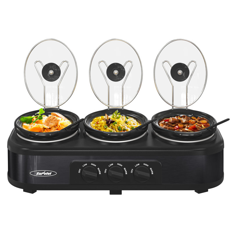 Sunvivi 3x1.5 Qt. Slow Cooker, Black