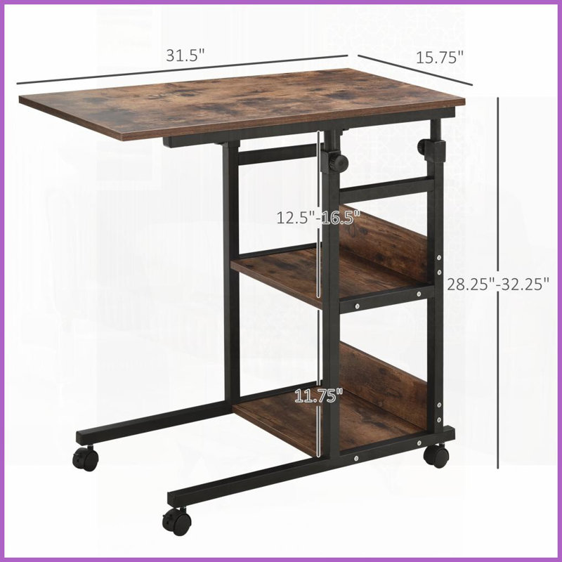 Table basse en H avec tablettes à 3 niveaux HOMcom, hauteur réglable Roulettes verrouillables pour faciliter le déplacement