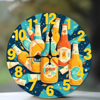 horloge, conception, bouteilles de bière, illustration rétro