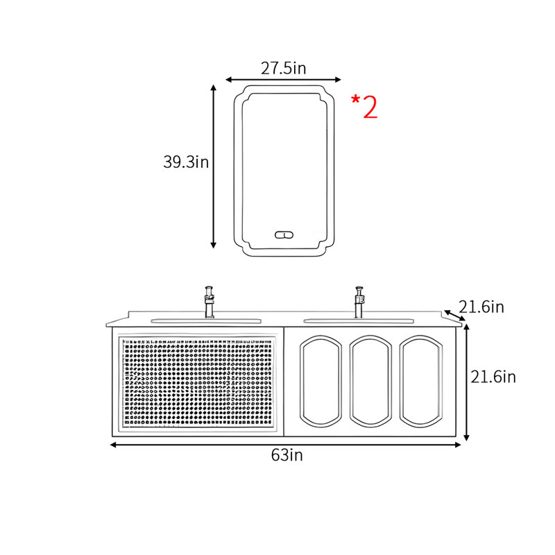 Armoire de salle de bain française de style crème minimaliste, L 63 po