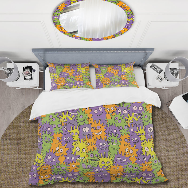 Ensemble de housse de couette pourpre et orange, Housse de couette simple + 2 taies décoratives st