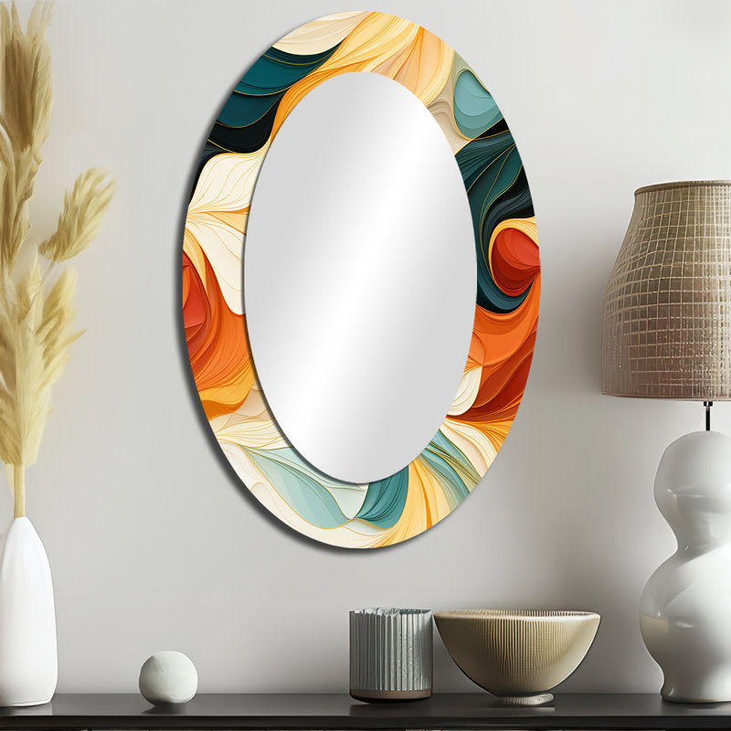Multicolore Electic Waves Art - Miroir mural ovale bohémien, H 36 po x l 24 po