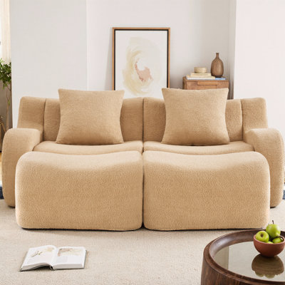 Canapé modulaire en tissu doux avec 2 repose-pieds, soutien ergonomique et accoudoirs incurvés, éponge haute densité 32D, conception antidérapante