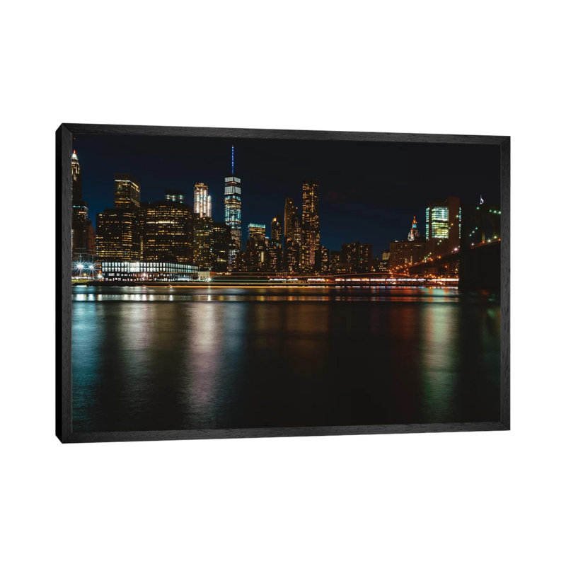 New York Lights IV by Bethany Young - Print on Canvas, 45.72cm H x 66.04cm W x 3.81cm D, Black Framed
