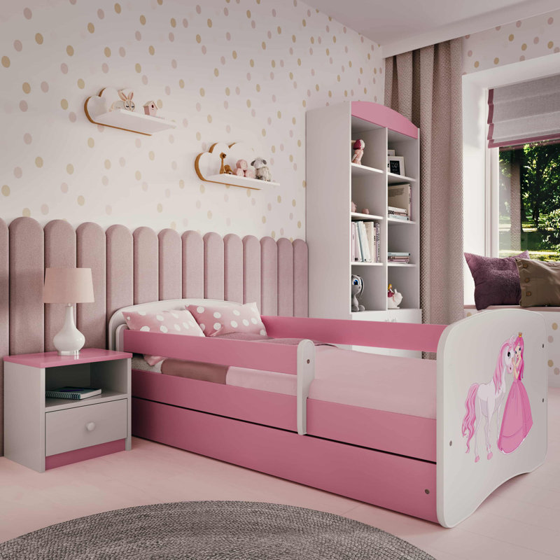 Cicero Drawer Convertible Bed and Mattress, Pink/White, Toddler (70 x 140 cm)