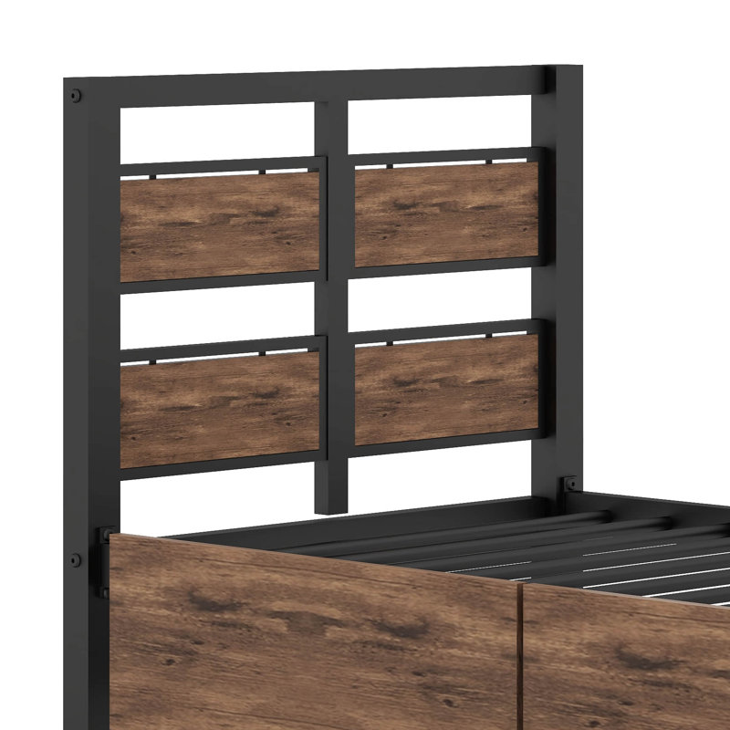 Twin Size Metal Platform Bed With Two Drawers And Rotatable TV Stand