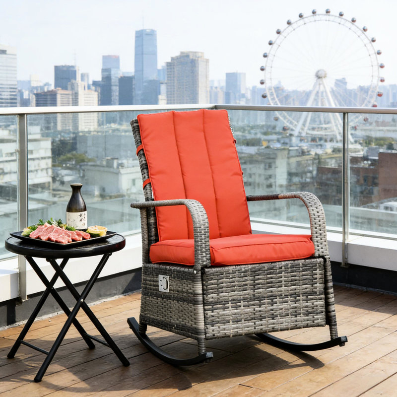 Chaise berçante inclinable rouge pour l'extérieur, réglable et repose-pieds, housses amovibles, structure en acier robuste