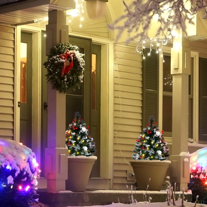Arbre de Noël artificiel pré-éclairé 2,5 pi avec 2 branches 2,5 pi / 30 po, 70 lumières DEL, baies, pommes de pin et boules