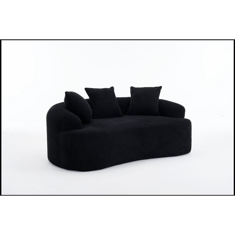 Causeuse courbée avec tissu en chenille, éponge 30D, sans assemblage, pour petits espaces et appartements, comprend 3 coussins