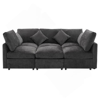 Modular Sectional Sofa With Movable Ottoman And USB Ports, Convertible To L-Shaped, U-Shaped Or Sofa Bed For Living Room Comfort