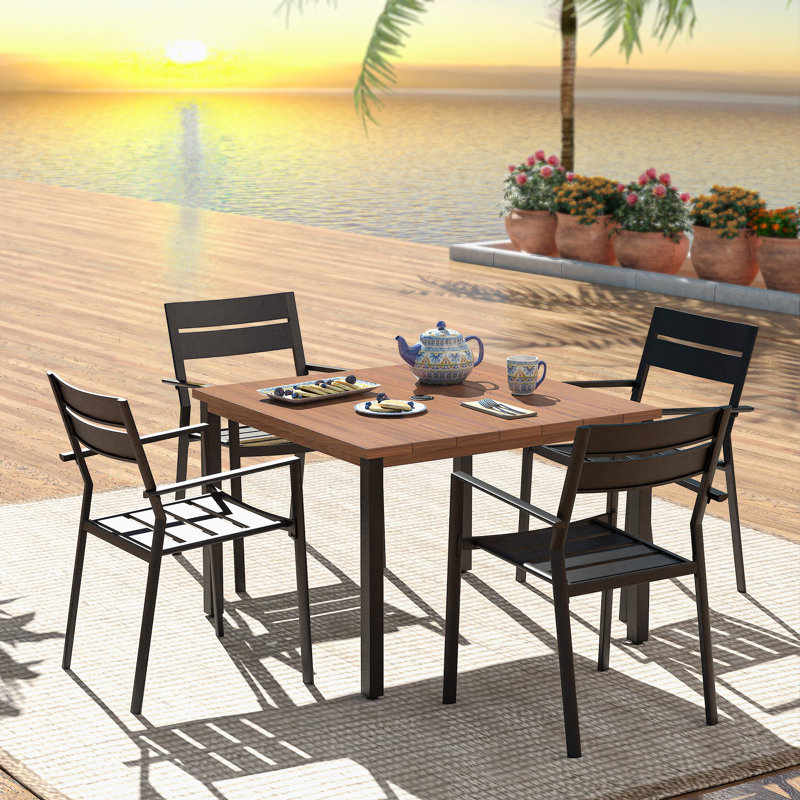 Thambiah 4 - Person Patio Dining Set with Square Table, Brush Wood Brown/Black
