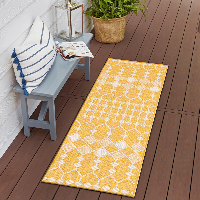 Tapis intérieur / extérieur jaune Artressia, Tapis de couloir 2 pi 11 po x 10 pi