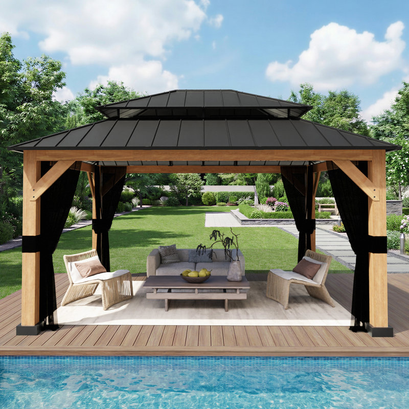 Pavillon de jardin en bois massif 13 'x 11' Joyside