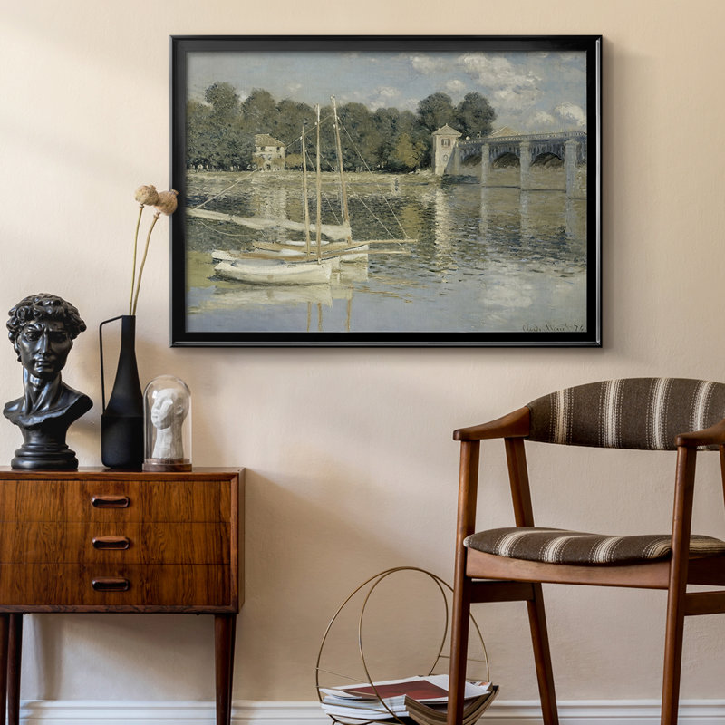Le pont à Argenteuil-Claude Monet - Toile tendue avec châssis, 1874, 22,5 x 30,5, Toile avec cadre, Noir