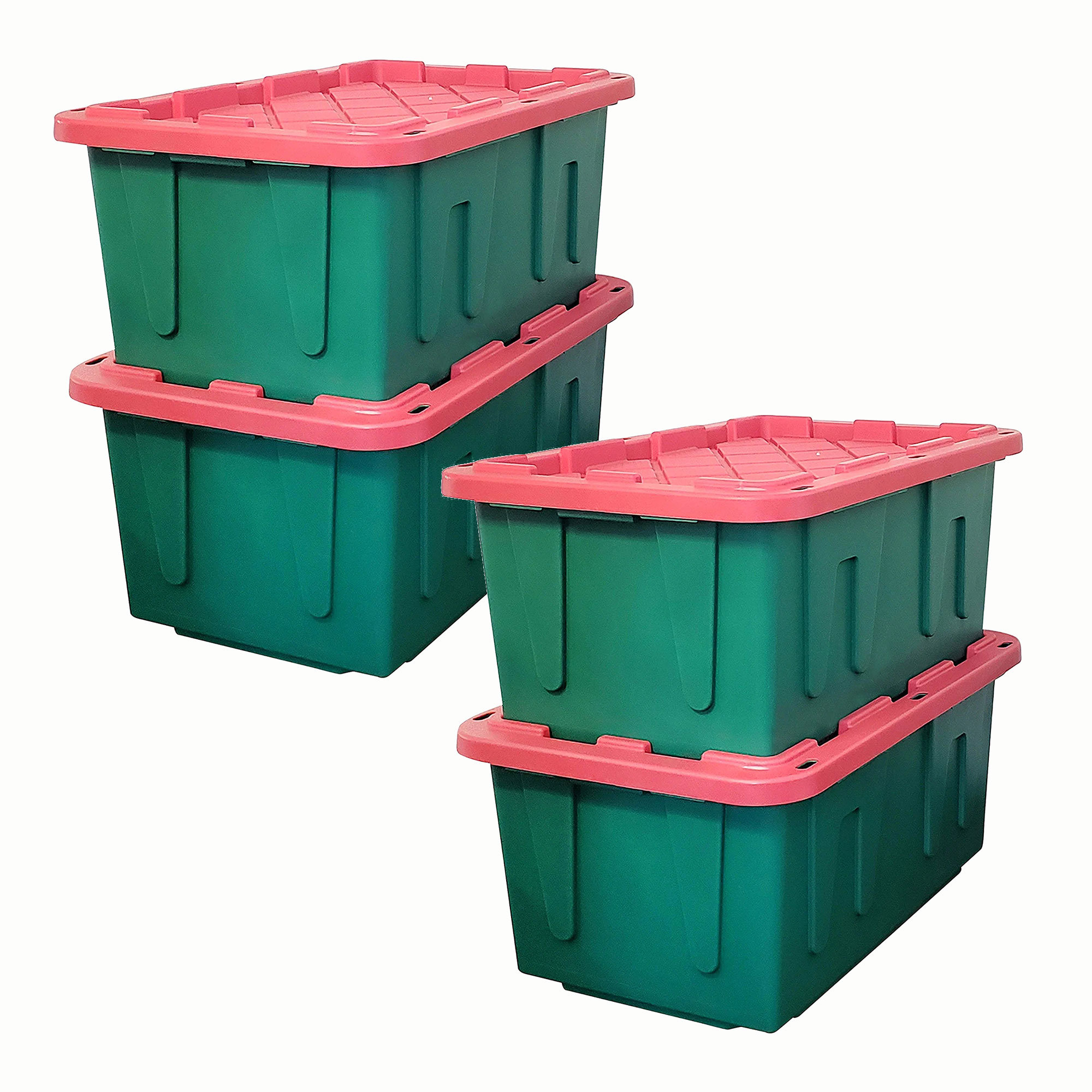 HOMZ Durabilt 27 Gallon Heavy-Duty Holiday Storage Tote, Green/Red (2 Pack)  