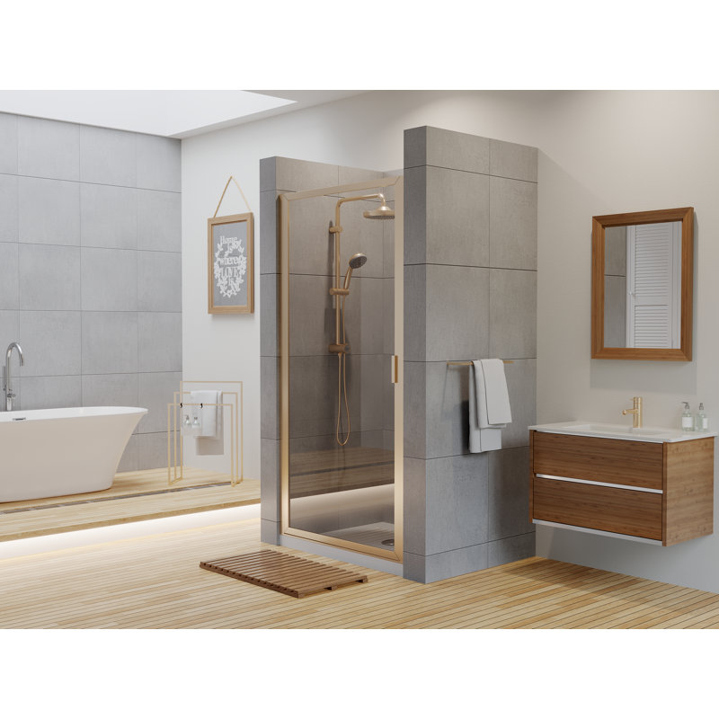 Porte de douche à charnière encadrée 32" x 69" Paragon Series, Transparent, Nickel brossé