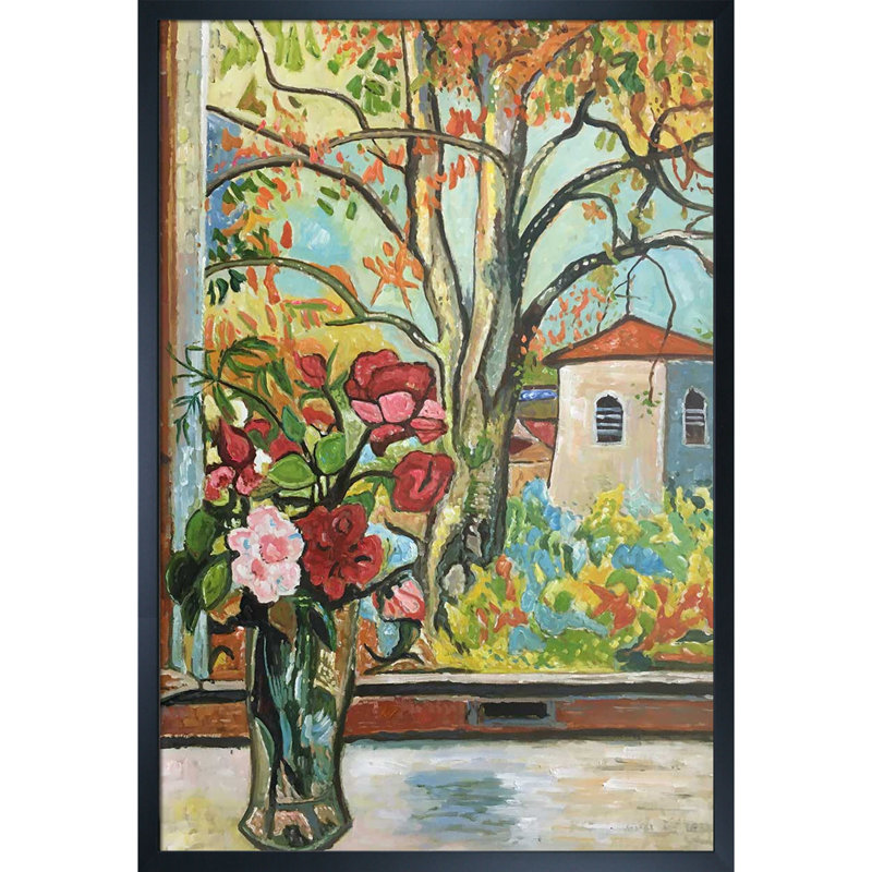 Bouquet de fleurs devant une fenêtre à Saint-Bernard par Suzanne Valadon avec cadre Classico doré rose