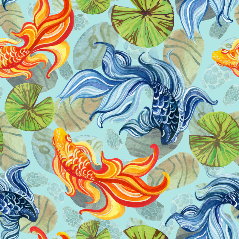 Watercolor Asian Goldfishes by Tanya Syrytsyna - Wrapped Canvas Print, 122cm H x 122cm W