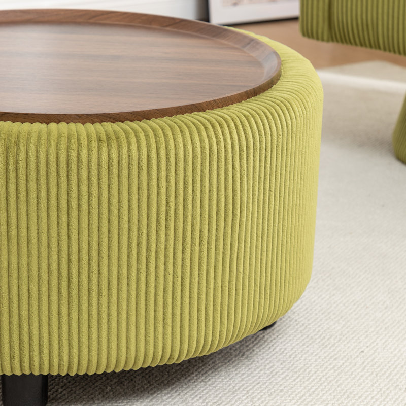 Pietsch Round Coffee Table with Storage, Green Corduroy