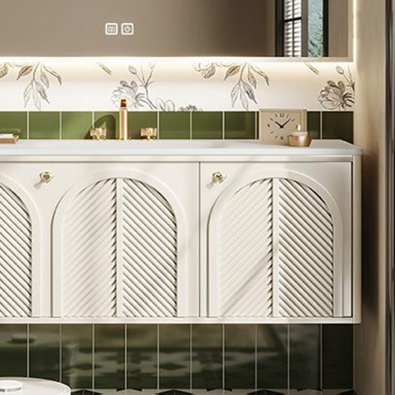 Armoire de salle de bain luxueuse rétro de style français, H 19,69 po x l 66,93 po x P 21,65 po, Blanc cassé