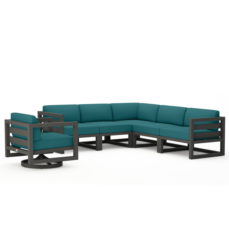 Avion 6 Piece Sectional Set With Swivel, Canvas Charcoal Sunbrella® Canvas, Slate