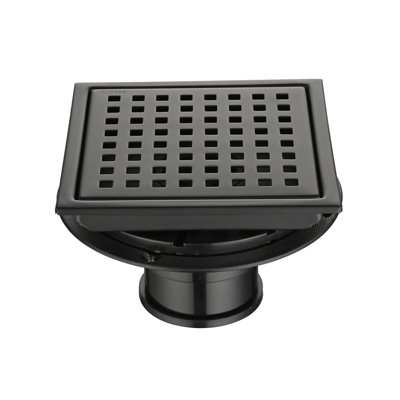 6 In. Square Stainless Steel Grid Shower Floor Drain With Flange In Matte Black