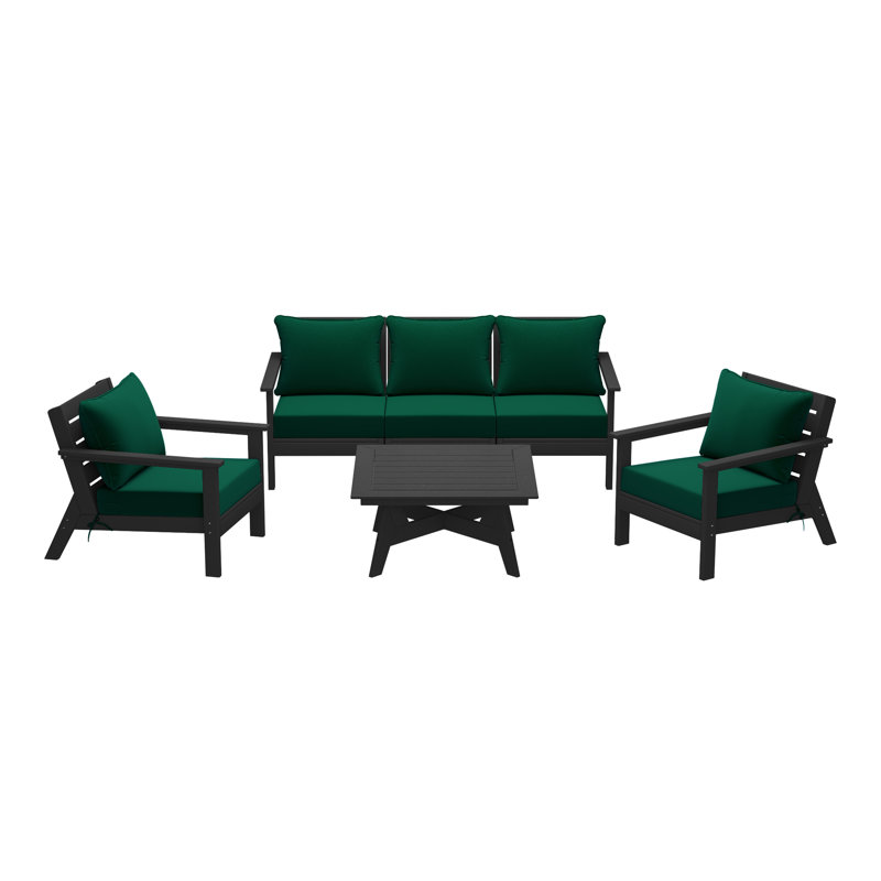 Ensemble de conversation à assise profonde 6 pièces, Noir, noir, noir, noir, Gris clair