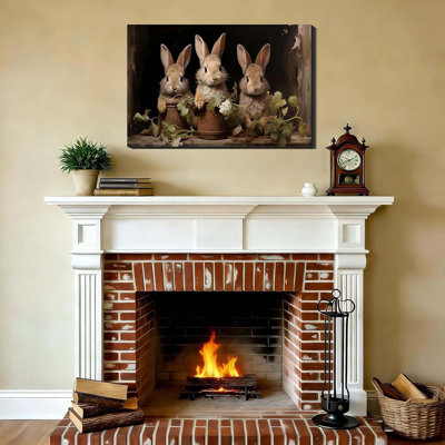 Ferme lapin de Pâques et art floral sur toile 24 x 36, affiche rustique de lapin, décoration murale pour salle de bain, salon, bureau personnel, chambre à coucher, décoration murale de lapin de printemps