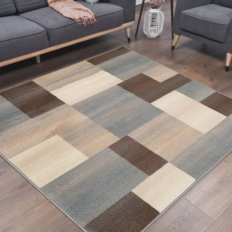 Quanetra 8' X 10' Gray Brown and Cream Patchwork Area Rug, Square 8'