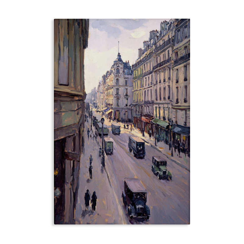 Toile rétro de scène de rue Paris, design par Petal Prints Design, H 24 po x l 16 po