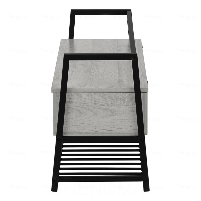 Banc d'entrée/couloir/rangement rectangulaire de 107 cm (42 po), stratifié gris, métal noir, style contemporain, Grey
