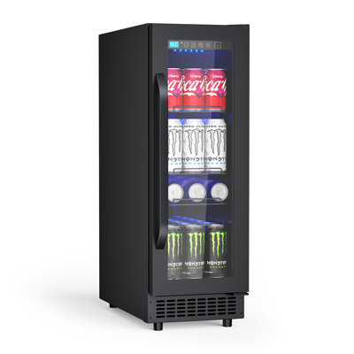 Eorice 12" Slim 60-Can Built-In or Freestanding Under Counter Beverage Refrigerator, Curved Handle