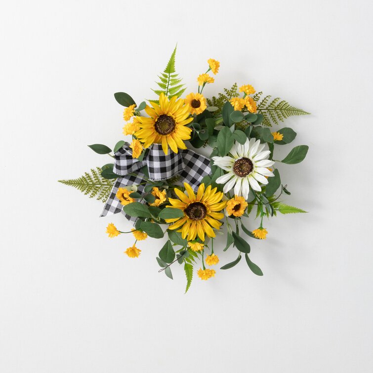 Artificial Sunflower and Gingham Wreath