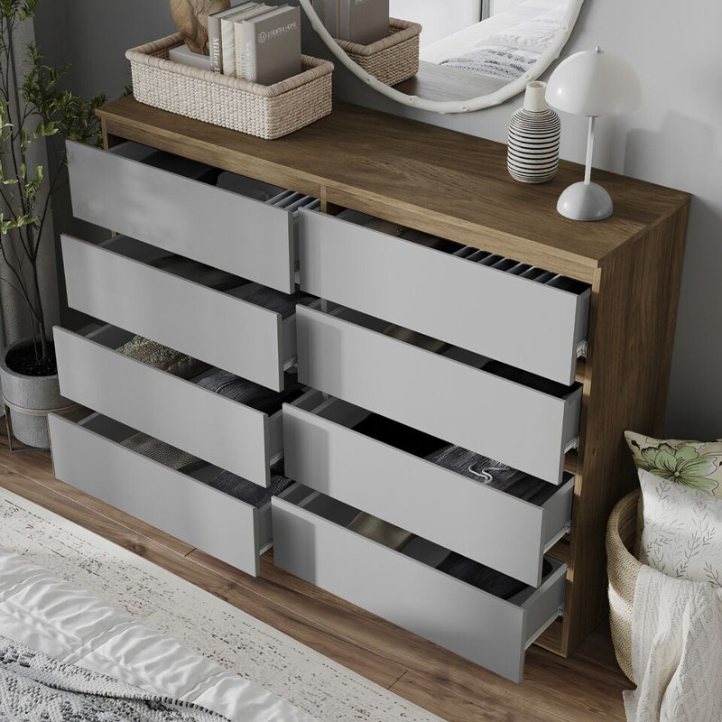 Sinahi 120 cm W Chest of Drawers, Oak Carcass/Grey