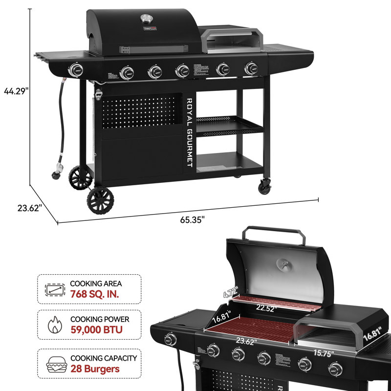 Ensemble de gril au gaz et four à pizza Royal Gourmet Premium, avec ensemble de plaque de cuisson amovible, argent et noir