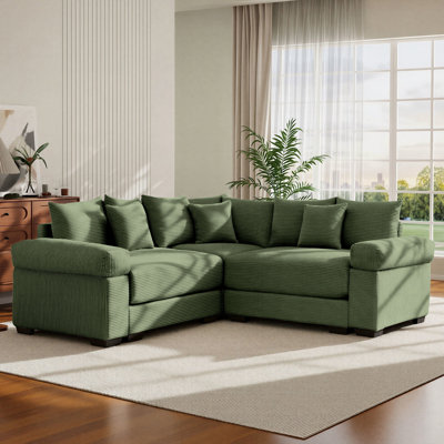 79" Corduroy L-Shaped Sectional Sofa, 4-Seater Corner Couch, Deep Seat Upholstered Sofa for Living Room, Apartment, Office